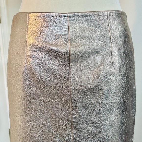Walter Baker Luxury Haley Silver Metallic A-line Lambskin Leather Mini Skirt - Picture 9 of 15
